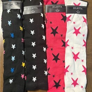 Women’s 4Pcs Julietta Star Patterned Knee High Socks - Black, Pink, White 9-11
